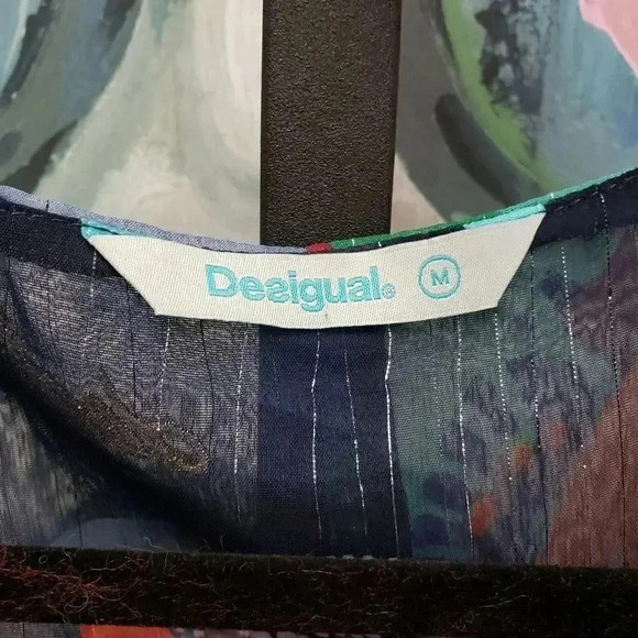 Desigual Colorful Floral Ruffle Hem Sheer Blouse - Picture 7 of 8